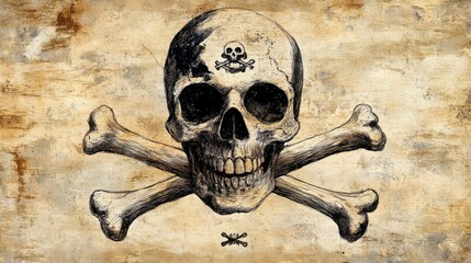 PNG Skull over crossed bones vintage drawing pirate.