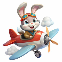 bunny piloting airplane on white background