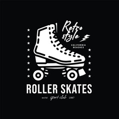 Original vector emblem.. Vintage roller skates. T-shirt design.