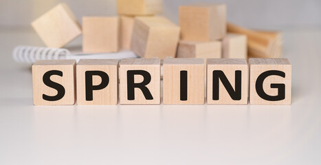 Wooden blocks with SPRING text of concept