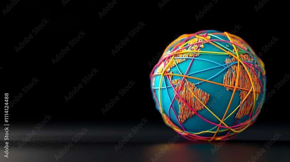 Poster colorful 3d rendering of a connected global communication network
