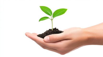 Hands Holding a Sapling Symbolizing Growth and Sustainability