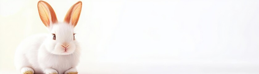 Obraz premium Rabbit sitting on a white background, minimalist and clean look.