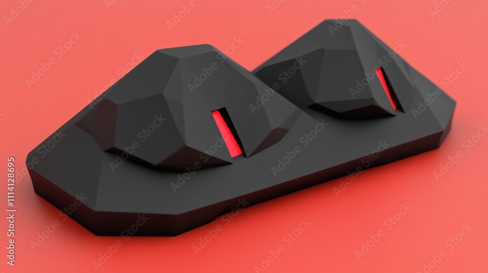 Poster abstract geometric black and red design featuring two angular shapes on a vibrant red background, pe