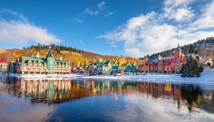 Obraz premium Experience the Magic of Mont-Tremblant: Ski, Shop, and Soak in Nature