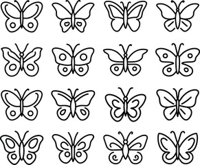 set of butterfly simple line art pixel perfect icons