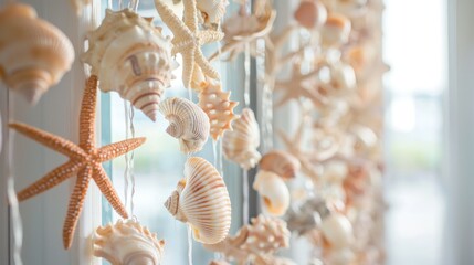 Seashell and starfish garlands hanging along windows, adding beach vibes to the event.