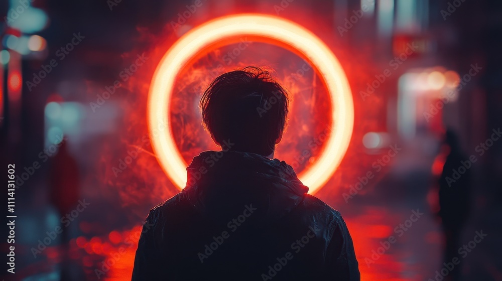 Poster red light circle bokeh effect