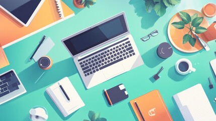 Network flat design top view theme information technology water color vivid