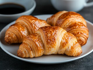 Fototapeta premium Croissants and sweet pastries styled with desserts, Coffee and Bakery, desserts croissant