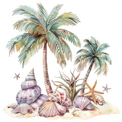 Obraz premium Tropical paradise with palms and shells