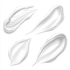 Set of realistic smears of cosmetic white cream for skin of different shapes and sizes isolated on a white background. Vector