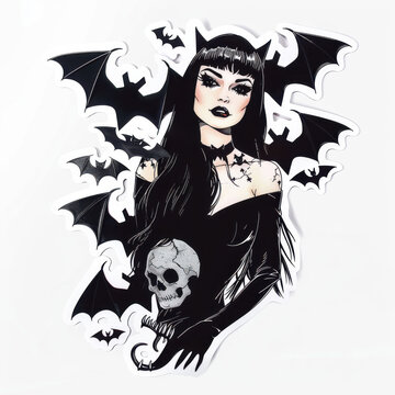 elvira halloween clipart white backround sticker sheet