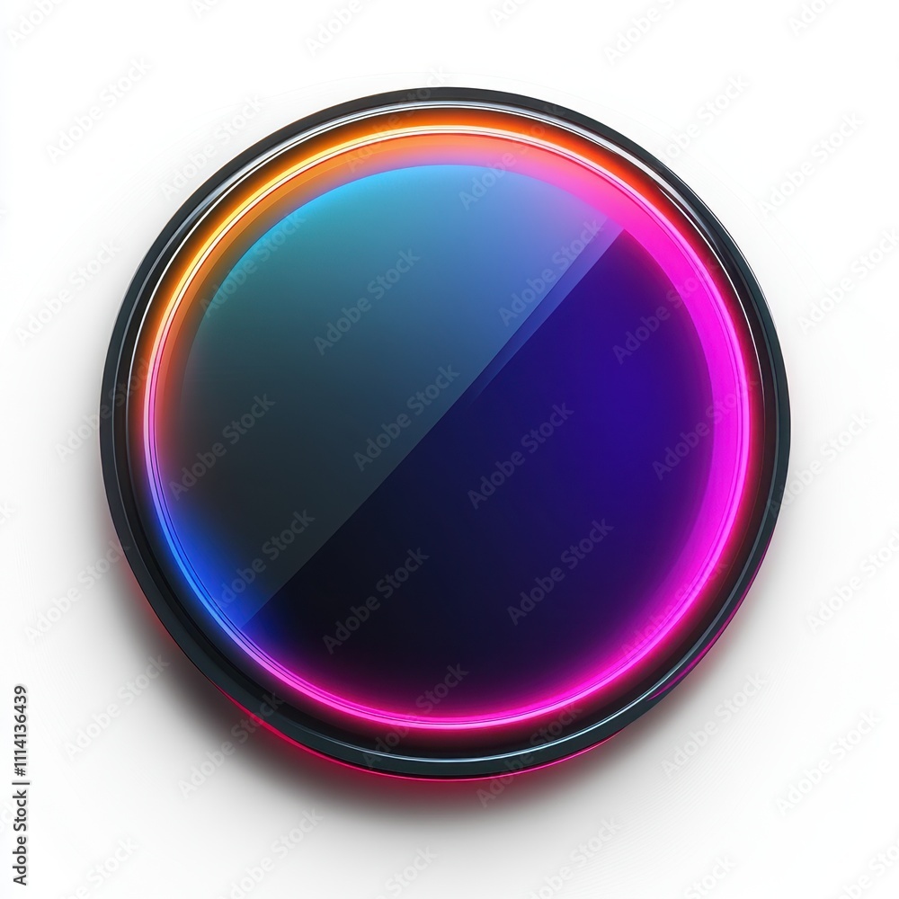 Poster a vibrant, illuminated button design with sleek lines, isolated on a white background for digital ap
