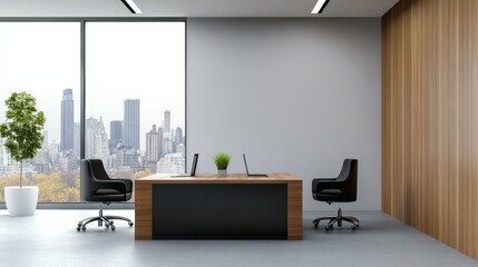 [Modern Office Space Design] Modern Business Office with Urban Cityscape View, Collaborative Workspace Design
