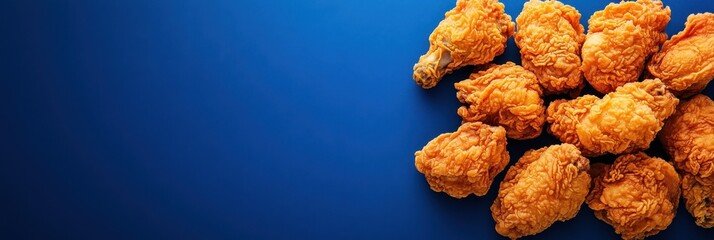 Fototapeta premium Delicious fried chicken pieces arranged on a vibrant blue background.