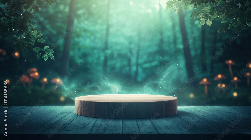 Aufkleber a mystical forest scene featuring a glowing circular platform surrounded by soft light and ethereal 