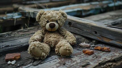 A boyhood present of a soft teddy bear lying on timber