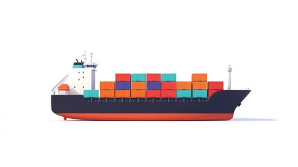 Shipping container in maritime transport flat design side view industrial theme 3D illustration, isolated on white background 