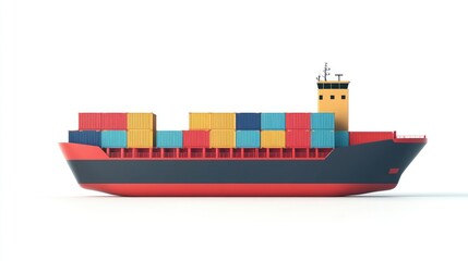 Shipping container in maritime transport flat design side view industrial theme 3D illustration, isolated on white background 