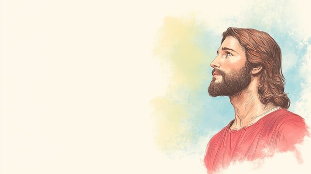 Inspirational Digital Sketch of Jesus Christ With Copy Space in Pastel Colors for Religious and Spiritual Themes