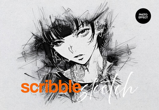 Scribble Sketch Photo Effect Mockup