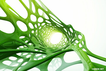 Obraz premium Fantasy of macro green Carbon structure on white background with sign Carbon Net