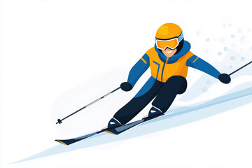 Fototapeta premium A skier speeding down a snowy slope, dressed in vibrant winter gear, capturing the excitement and energy of alpine skiing.