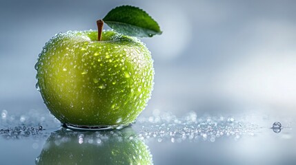 Fresh Apple with Dew Drops on White Background