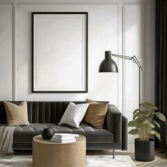 Chic living room mockup featuring a contemporary ISO A paper size frame, perfect for displaying vibrant artwork and enhancing interior decor.