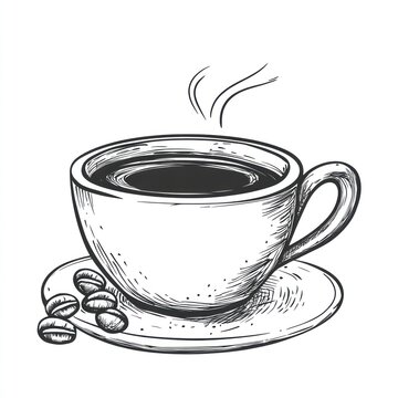 recommend clip art: Hand-drawn sketch of a hot coffee cup and beans.