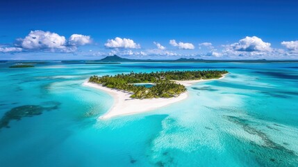 Obraz premium Vibrant Aerial View of a Tropical Island Paradise Crystal Clear Waters Nature Landscape Serene Environment Bird's Eye Perspective Travel Concept