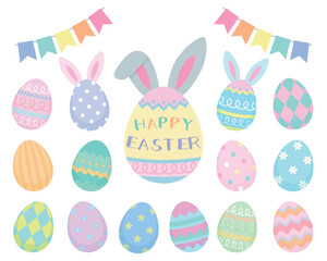 カラフルなイースターエッグ　イラストセット