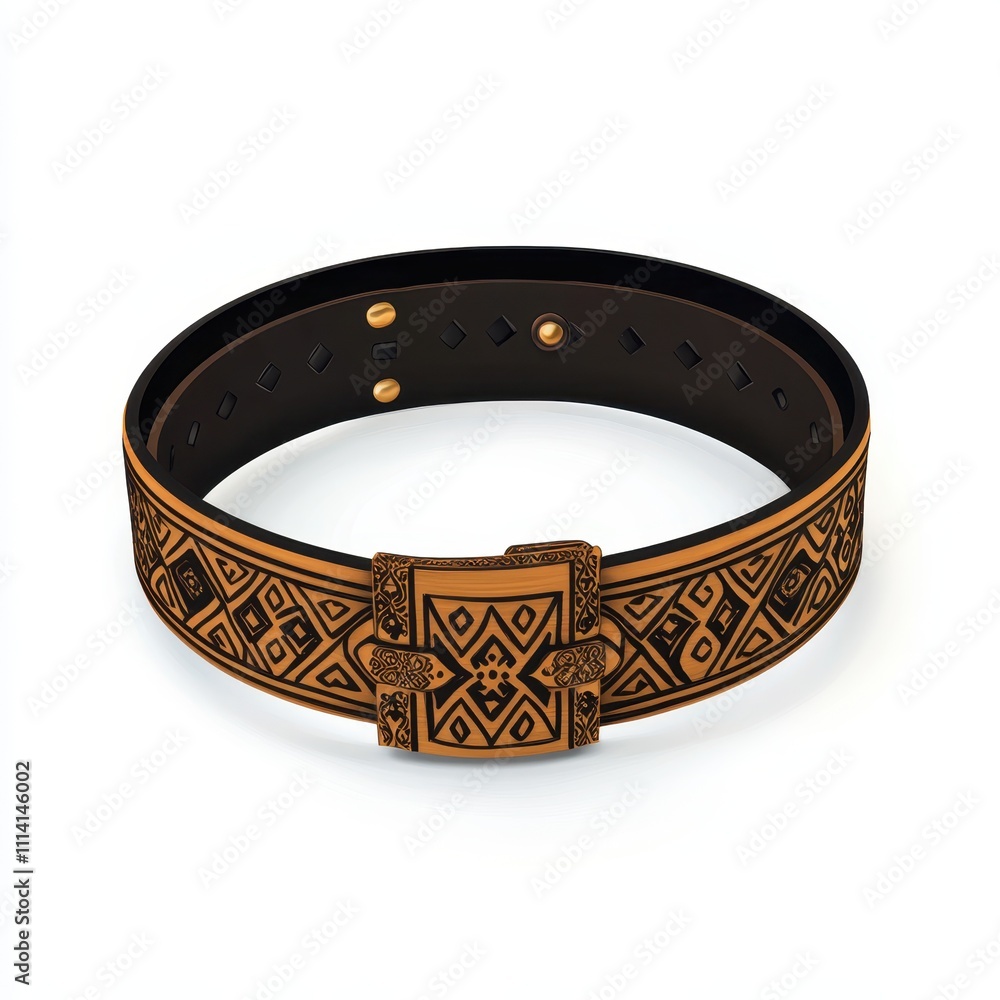 Poster a stylish belt adorned with intricate patterns, presented in a unique vector design against a white 
