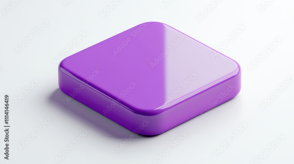 Poster blank mobile application icon, button - violet square with round corners. 3d rendering, white backgr