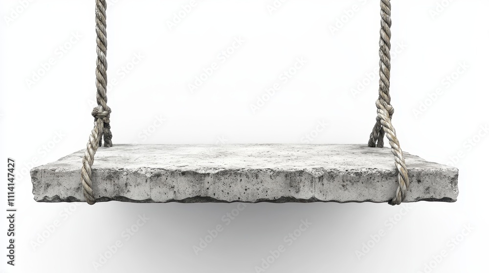 Poster concrete slab hangs rope white background isolated rendering image png file