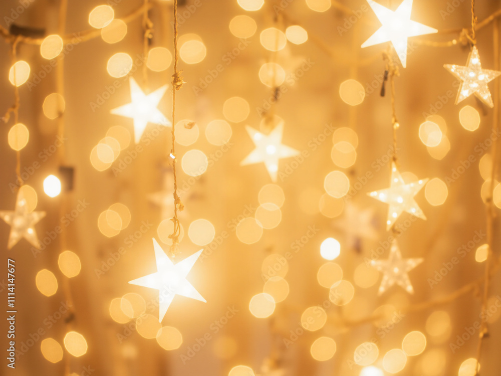 Aufkleber a close-up image of glowing star-shaped fairy lights creating a warm and inviting atmosphere with a 