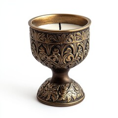 A refined metal candle holder with detailed craftsmanship, ideal for enhancing home ambiance, on a white background
