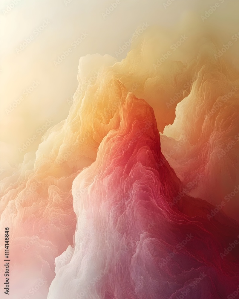 Aufkleber An abstract digital landscape with soft, flowing forms in shades of peach and coral, creating a dreamy and ethereal atmosphere.