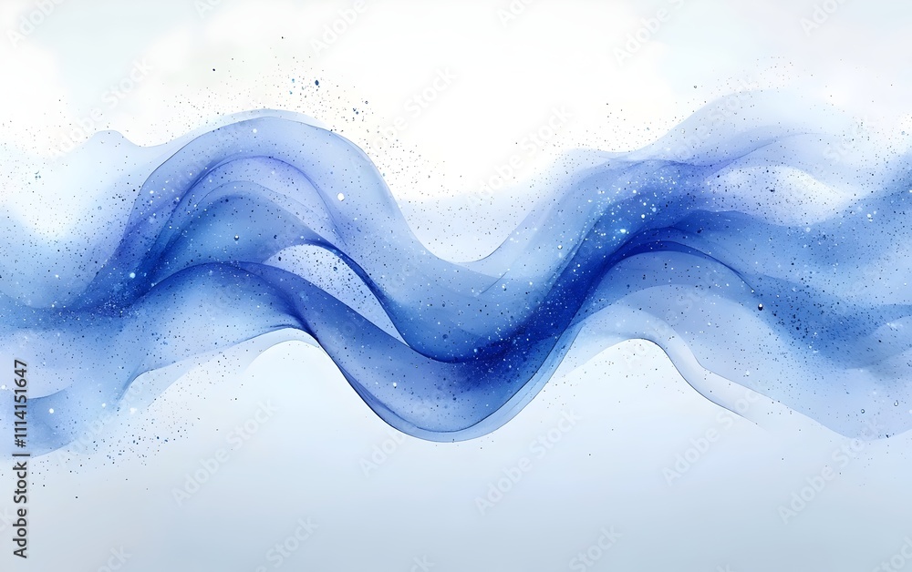 Poster an abstract wave of blue hues intertwined with soft gradients and shimmering particles, creating a s