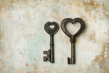 vintage key and heart-shaped lock symbolizing love, romance, and security with elegant metal craftsmanship on a textured background