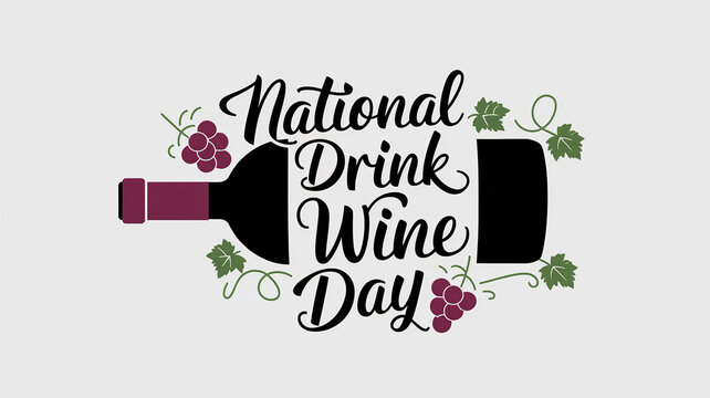 National Drink Wine Day lettering greeting poster features a bottle of red wine generative ai