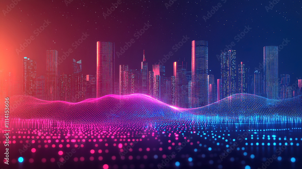 Aufkleber advanced smart city technology with connected points and wave-like lines