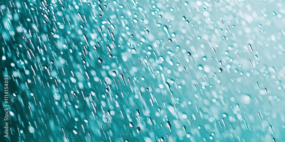 Poster a close-up of water droplets cascading down, creating a mesmerizing turquoise backdrop filled with t