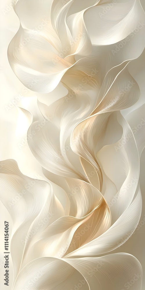 Poster elegant abstract composition featuring soft, flowing white and cream ribbons that create a sense of 