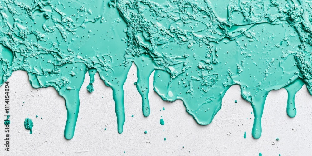 Aufkleber a vibrant turquoise paint drips down a textured surface, creating a dynamic and artistic effect.