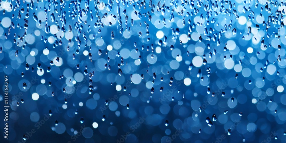 Poster a stunning blue background filled with shimmering droplets, creating a mesmerizing bokeh effect that