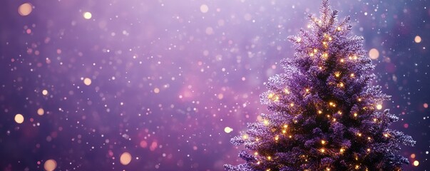 Purple christmas tree with lights on purple background for festive celebration