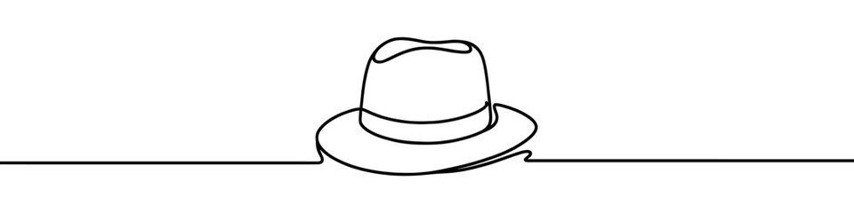 Minimalist single line sketch of elegant fedora hat, representing fashion, style, and vintage accessories