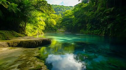 Stunning natural pool surrounded by lush tropical forest in Rio San Juan.